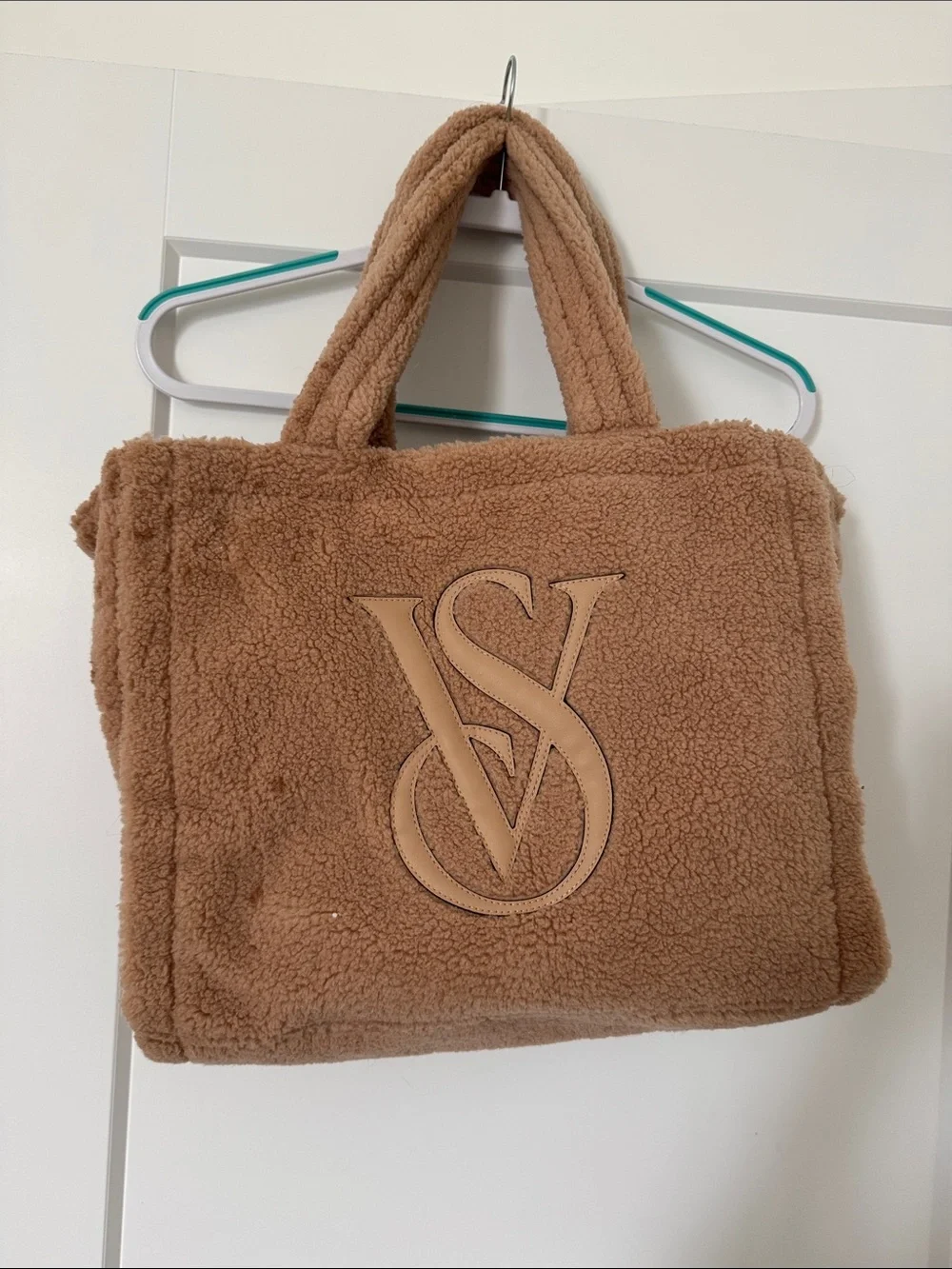 Victoria's Secret Tan Shearling Tote with Embossed VS Logo